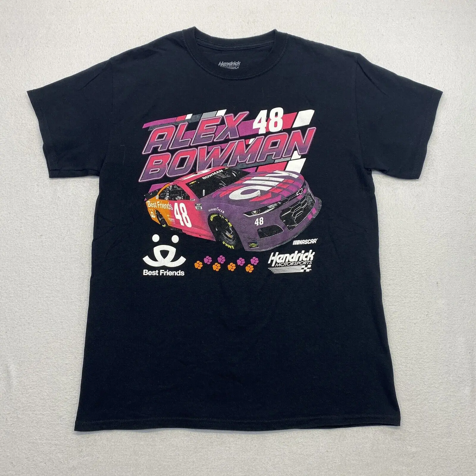 Alex Bowman T-Shirt Mens Médio de Corrida Hendrick Motorsports Preto de Manga Curta com mangas longas