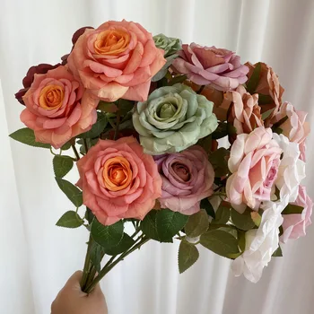 3heads rose ramo de flores artificiais, decoração mariage de casamento