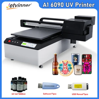 A1 UV Impressora com Dupla XP600 cabeças de impressão 6090 UV Impressora de Mesa Para Metal Caso de Telefone de Vidro UV DTF Máquina de Impressão