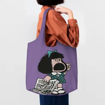 Mafalda Protestando Compras De Supermercado, Saco De Impressão De Lona Shopper Ombro A Sacola Grande Capacidade Durável Clássico Dos Desenhos Animados De Sacos De Bolsa