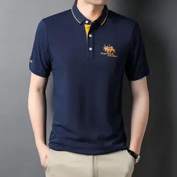 De alta qualidade do algodão dos homens bordado camisa de polo de 2023 verão novo high-end business casual Lapela de manga curta T-shirt