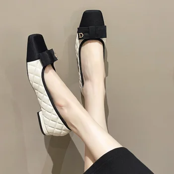 2023 Sapatos femininos o Conforto de Cor Sólida Mulheres Sapatas Planas de Metal Decorativos Primavera e Outono Sapatos