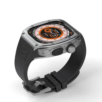 Metal de aço inoxidável pulseira de borracha modificação definido para Apple relógio Ultra 49mm Inteligente relógio high-end terno para o iwatch 49mm