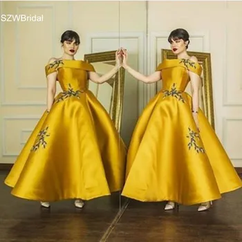Nova Chegada Ouro Amarelo Bola vestido de noite vestidos de 2024 Cristais Beading vestido de noite Dubai árabe Muçulmano vestido de noite Plus size