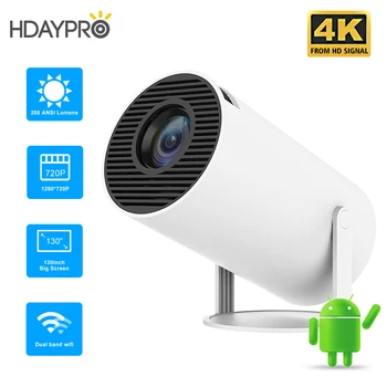 HDAYPRO HY300 Smart Projector 4K Android 11.0 Dupla Wifi6 200ANSI Allwinner H713 BT5.0 Home Cinema 720P Exterior 1080P, 4K De HD
