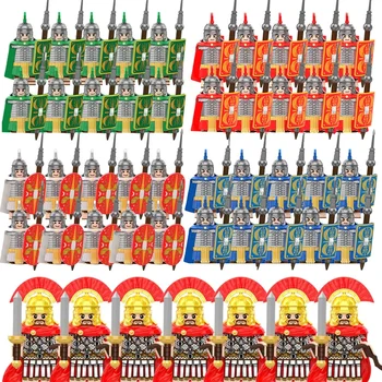 10Pcs/Lotes Medieval Romano Infantaria Pesada Móvel Cabeça Figuras Militares Antigos Soldados do Modelo de Blocos de Construção para Crianças de Brinquedo de Presente