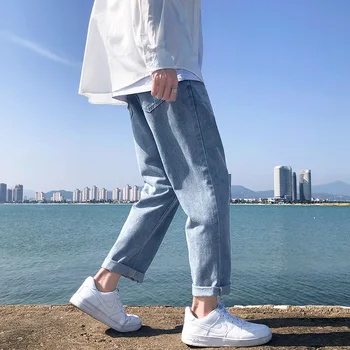 Homens coreano Moda Reta do Tubo Loose Jeans Casual Y2k Clássico Lavado Calças Jeans