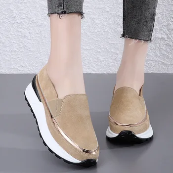 Nova Primavera Mulheres casuais Sapatos de mulher Plataforma de Deslizamento Em Flats, Sapatilhas mulher de Camurça de Senhoras Sapatos Mocassins de Sapatos