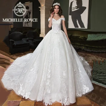 Michelle Royce Bola Vestido De Vestidos De Noiva Para Mulheres 2024 Querida Off Ombro Apliques De Lantejoulas Renda Real Vestido De Casamento De Trem